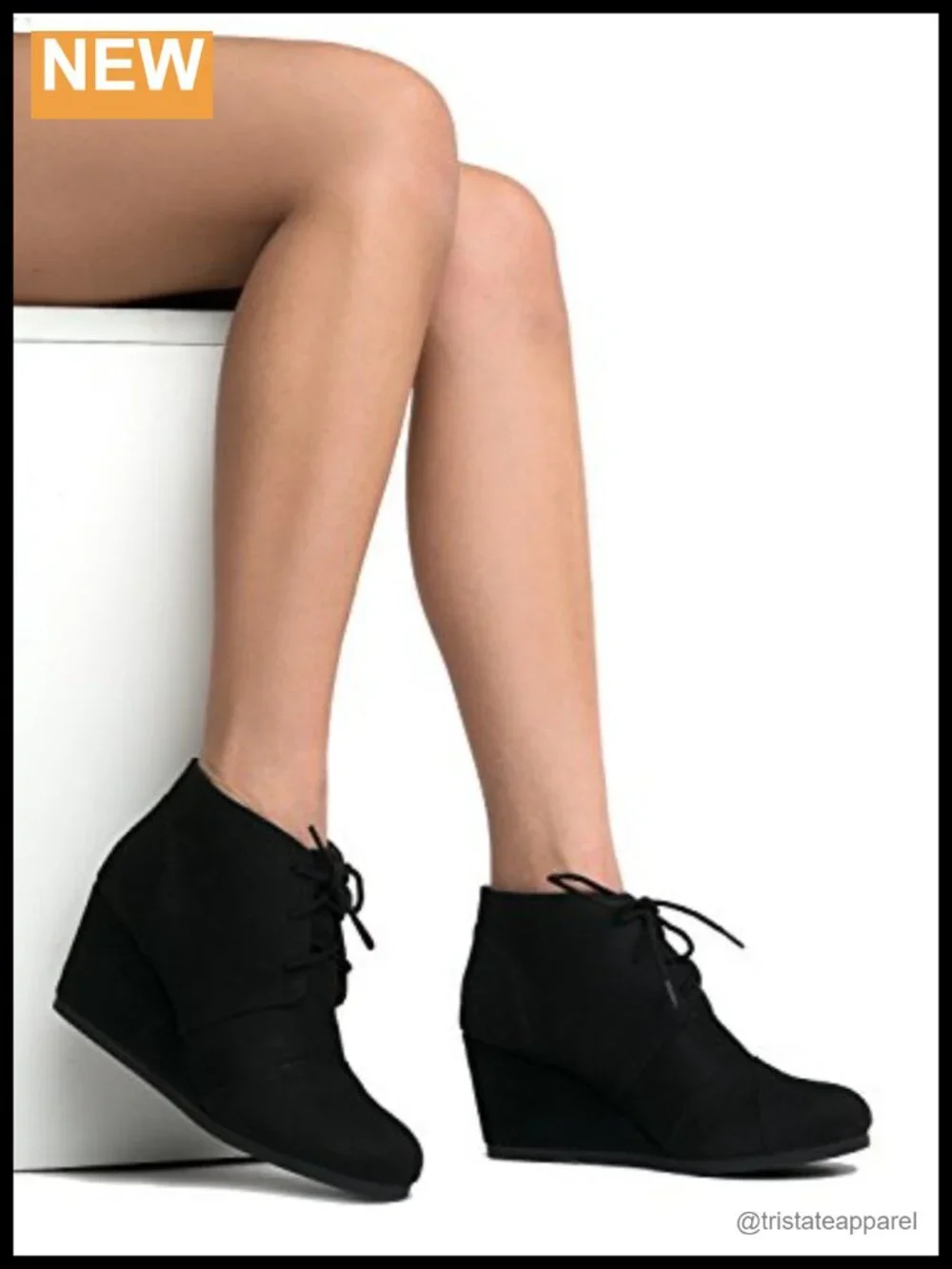 Women's Lace Up Wedge Ankle Booties, PU Leather, Low Heel Block Heel Boots for